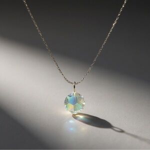 Iridescent Crystal Pendant Necklace Silver Vintage Aurora Borealis AB Pendant